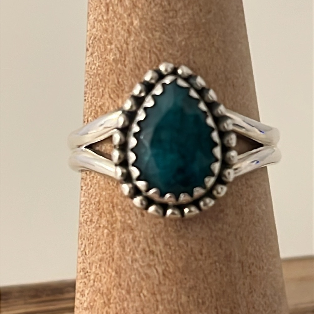 925 Solid Sterling Silver Pear Shaped Emerald Gem… - image 7